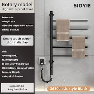 Rotary Model 5-Bar Plug-In 85-Watt Towel Warmer Smart Touch Screen Digital Display High Waterproof Level in Matte Black