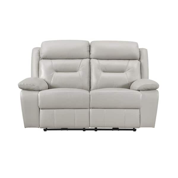 Emillia 62.5 in. W Silver Leather Power Double Reclining 2-Seater Loveseat
