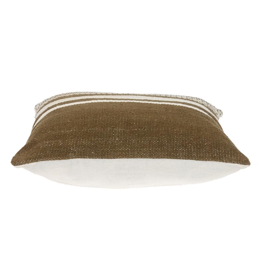 Brown and Beige Cotton Striped Square 18" x 18" Pillow