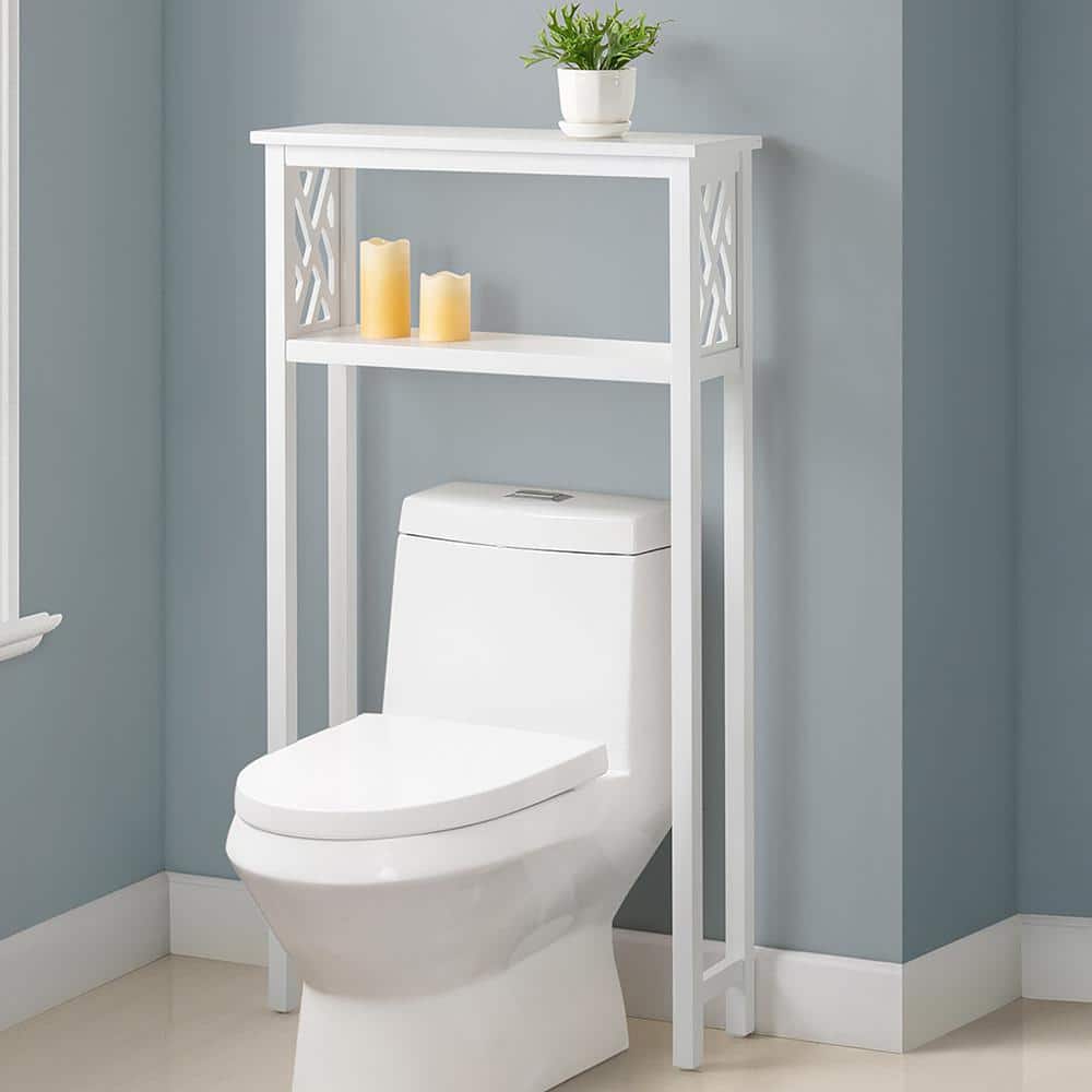 White Wood Over-the-Toilet Storage Shelf with Open Design