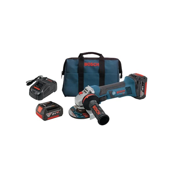 Bosch 18-Volt Lithium Ion 4-1/2 in. Angle Grinder with (2) FatPack Batteries (4.0Ah) and Lock-On Slide Switch