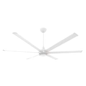 es6 - Smart Indoor/Outdoor Ceiling Fan, 84" Diameter, White, Universal Mount with 20" Ext Tube - with Downlight LED