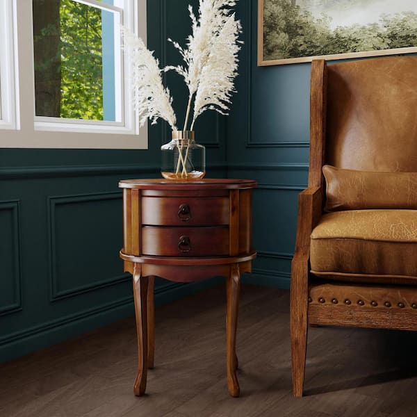 Butler Specialty Company Whitley 18 in. W Medium Brown Oval Wood Traditional Side Table with 2-Drawers