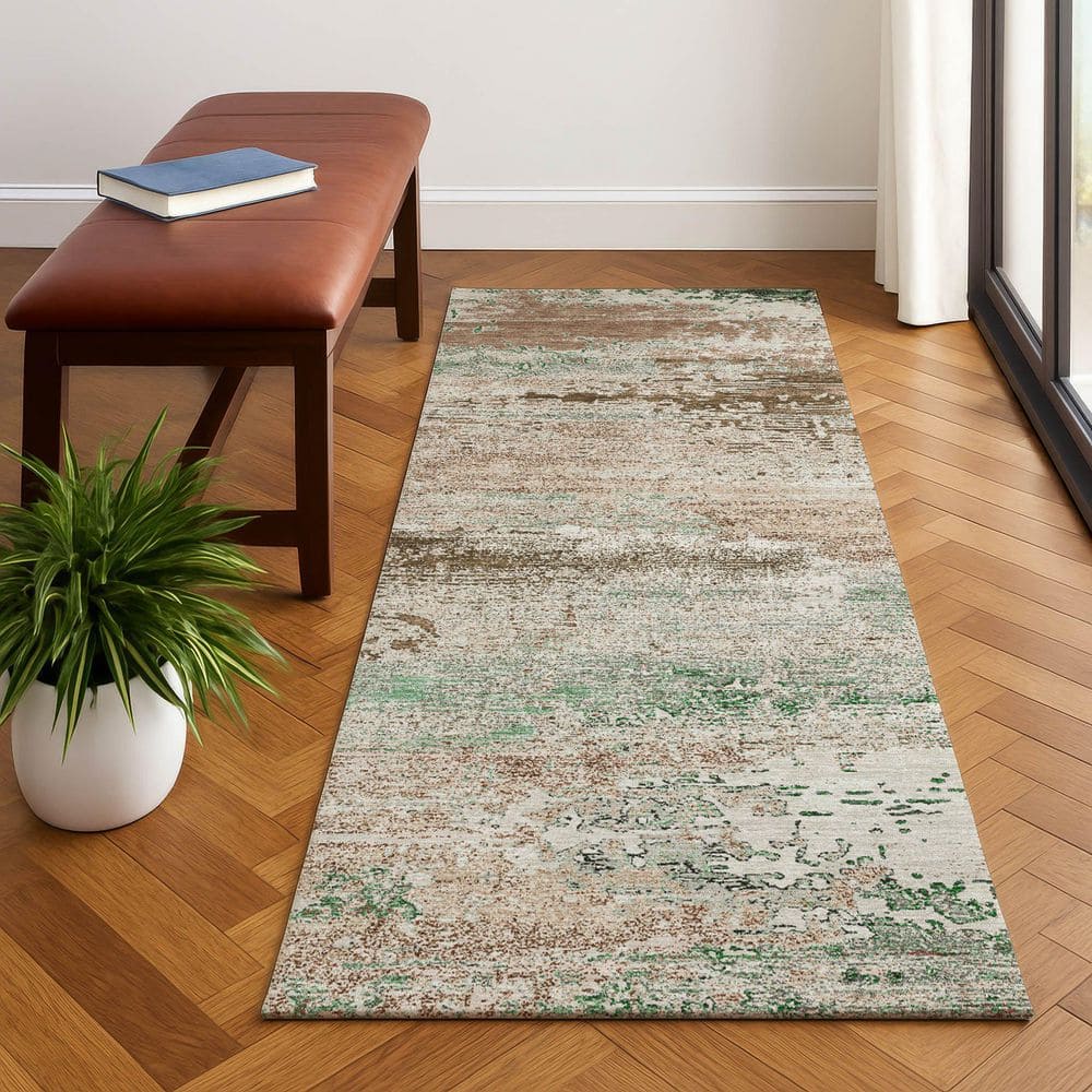Mayfield Premium Machine Washable Abstract AMF1777 Khaki 2 ft. 3 in. x 7 ft. 6 in. Runner Rug price history on PriceWatchPro
