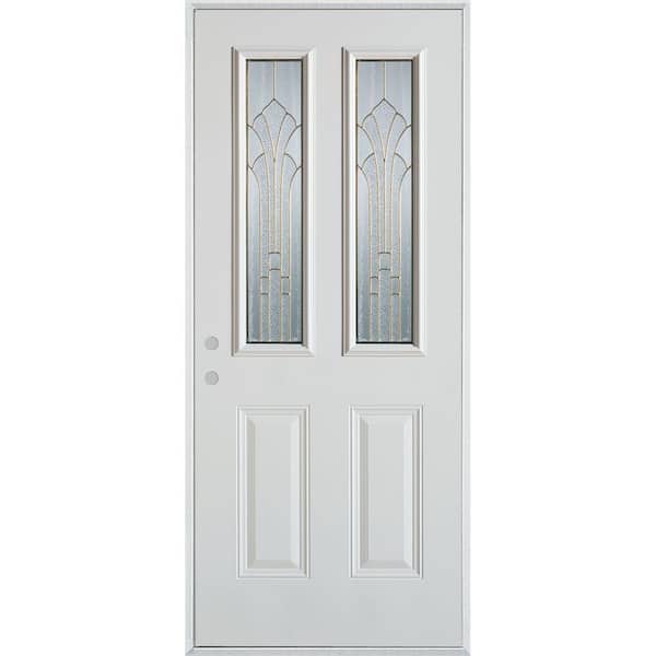 Stanley Doors 32 in. x 80 in. Art Deco 2 Lite 2-Panel Painted White Right-Hand InswingSteel Prehung Front Door