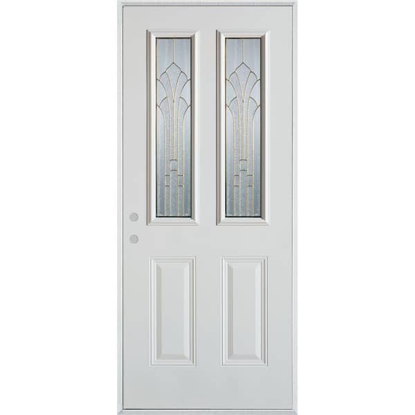 Stanley Doors 36 in. x 80 in. Art Deco 2 Lite 2-Panel Painted White Right-Hand Inswing Steel Prehung Front Door