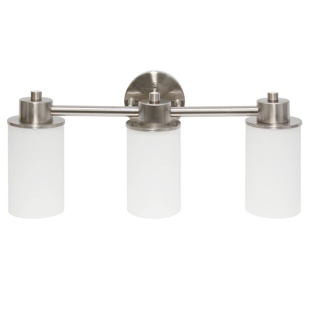 Simple Designs 20.75 in. 3-Light Brushed Nickel Modern Metal and Milk ...