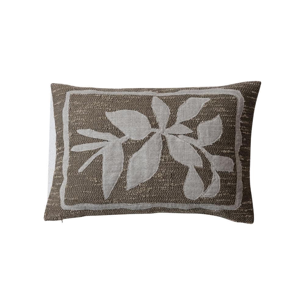 Tan and Brown Woven Botanical Lumbar Pillow