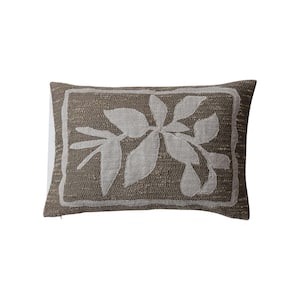 Brown and Tan Botanical and Applique Woven Polyester 24 in. x 16 in. Fabric Lumbar Throw Pillow