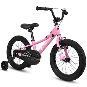 Pink Kids' Bike 18 in. Wheels 1-Speed Boys Girls Child Bicycles for 6-9-Years with Removable Training Wheels Baby Toys