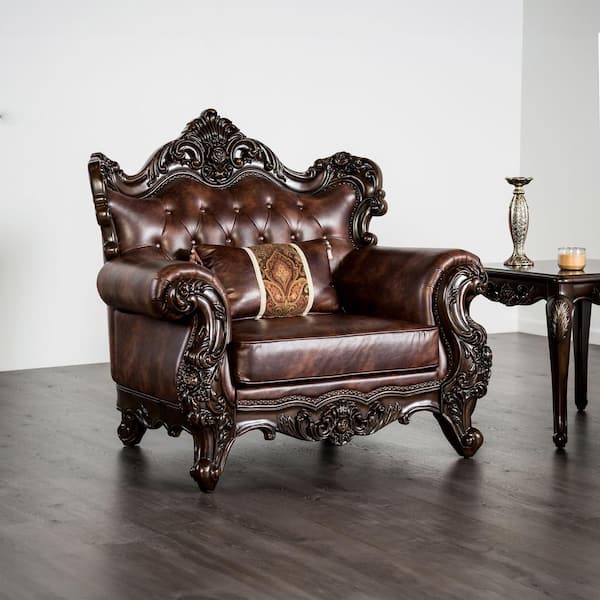 Grady 53 in. Button Tufted Back Fabric Chair in Dark Cherry and Light Brown