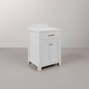 Madison 24 in. W x 21.5 in. D x 34 in. H Single Sink Bath Vanity in Pure White with Carrara White Marble Top