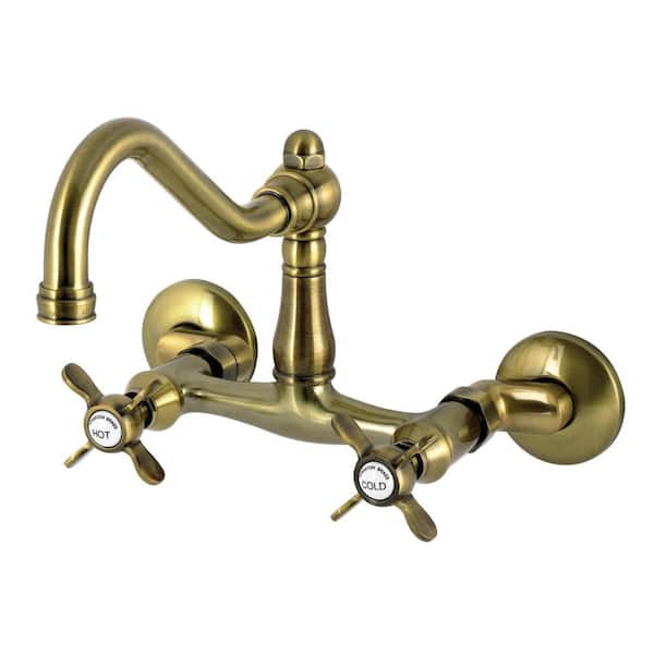 Essex 2-Handle Wall Mount Standard Kitchen Faucet in Antique Brass