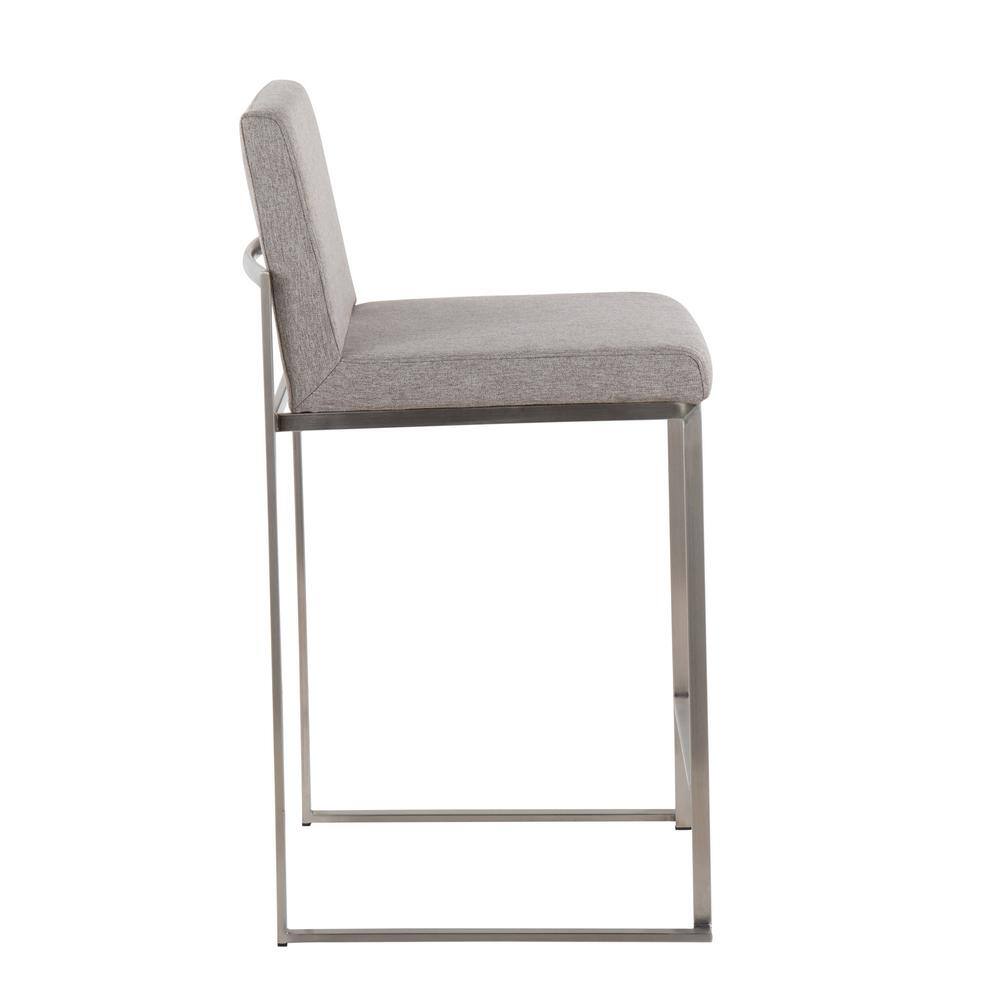 Fuji 31'' Stainless Steel & Grey Fabric High Back Counter Stool - Set of 2