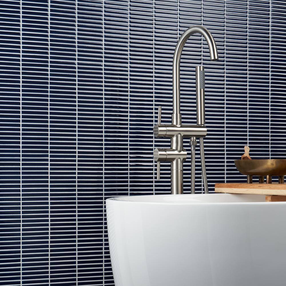 Royal Blue Glossy Porcelain Stacked Mosaic Tile 11x12