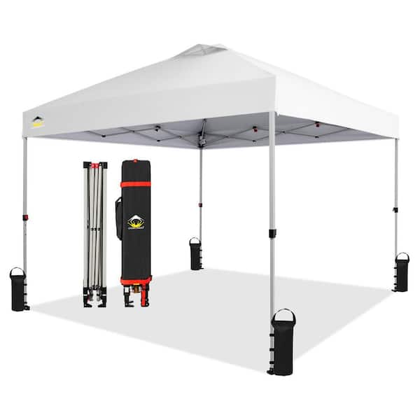 10 ft. x 10 ft. White Pop-Up Canopy, Outdoor Instant Tent, Portable Sun Shade with Silver Coated Top and Carrying Bag