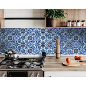 Multi Colored Blue Mosaic 4 in. x 4 in. Vinyl Peel and Stick Removable Tile Stickers (2.64 sq. ft./Pack)