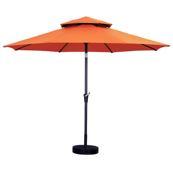 OVASTLKUY 11 ft. 2-Tier Round Market Outdoor Patio Umbrella in Orange with Base