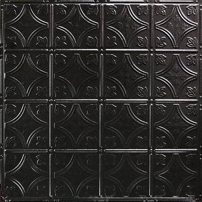 Pattern #3 24 in. x 24 in. Textured Black Satin Tin Wall Tile Backsplash Kit (5 pack)