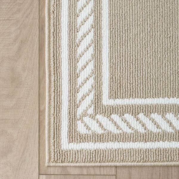 Rope Border Beige/White 2 ft. x 5 ft. Tufted Border Polypropylene Runner Rug