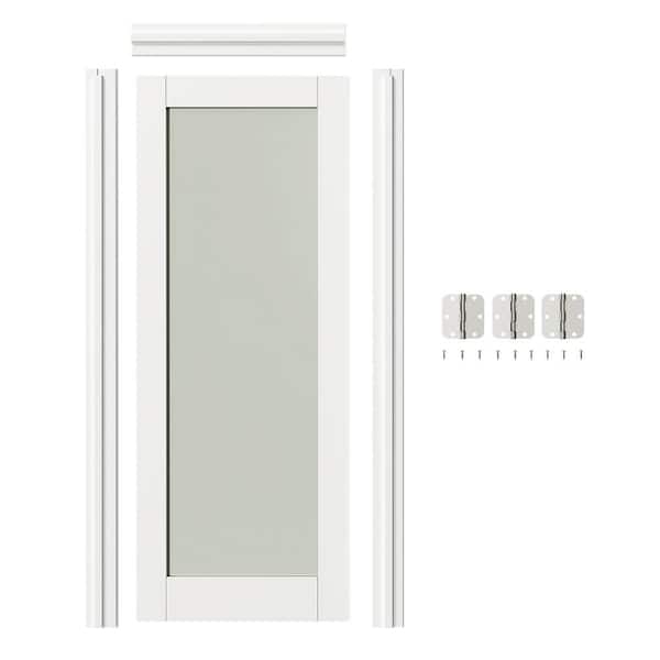 30 in. x 80 in. Left-Handed 1-Lite Frosted Glass White MDF Wood Prehung Interior Door with Door Jamb Hareware Kits