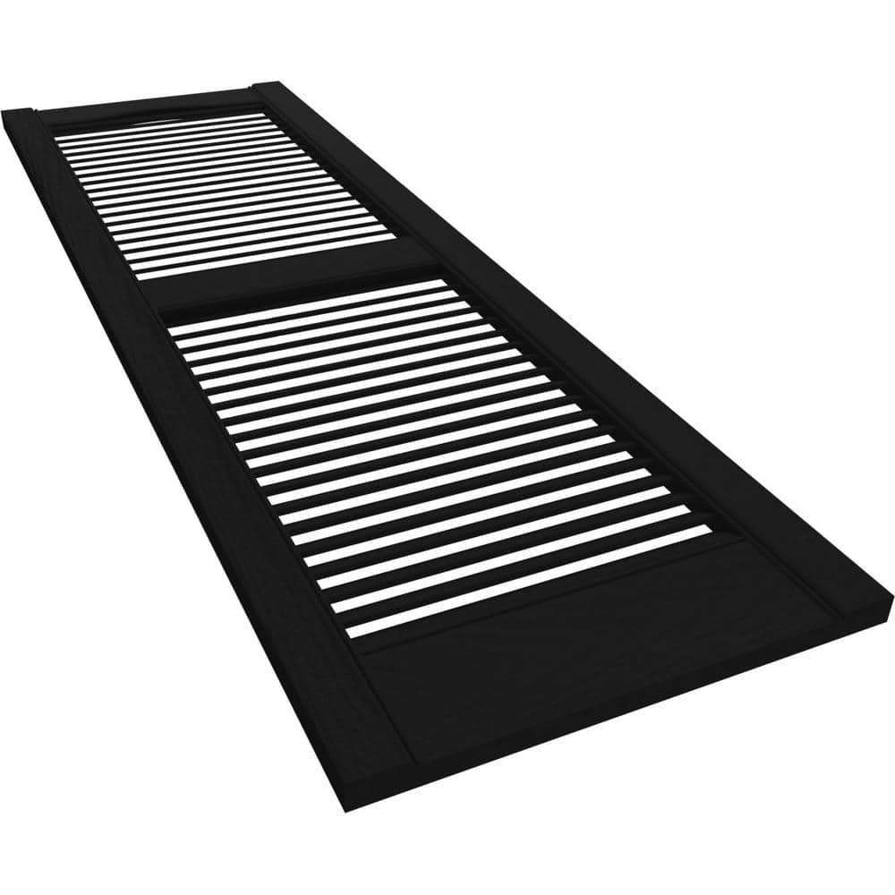 Black Vinyl Cathedral Top Open Louver Exterior Shutters, 14.5" x 39"