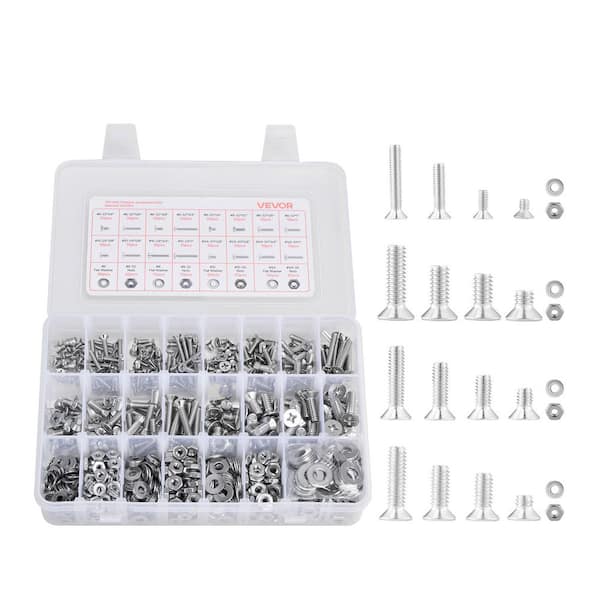 720 Pcs Bolts and Nuts Assortment Kit, Imperial Machine Screws and Flat Washers, Stainless Steel 6-32,8-32,10-24,1/4-20