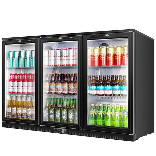 53.15 in. 3-Glass Door Commercial Beverage Cooler 284 Cans Counter Height Back Bar Refrigerator w/ LED Lighting in Black