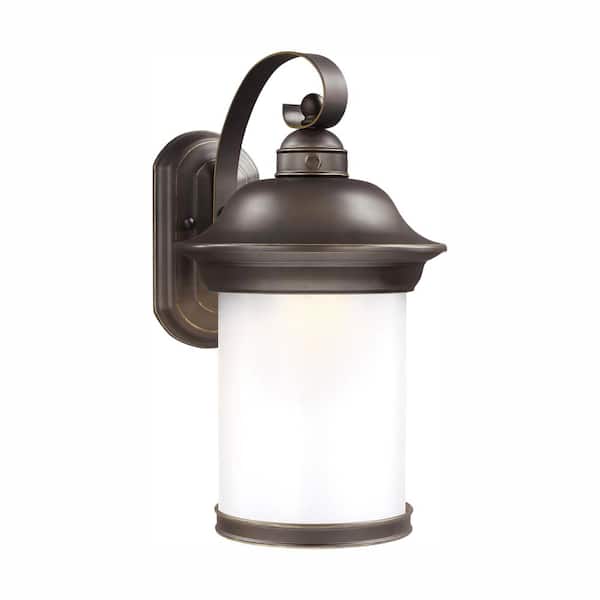 Generation Lighting Hermitage 1-Light Antique Bronze Outdoor 15.25 in. Wall Lantern Sconce with LED Bulb
