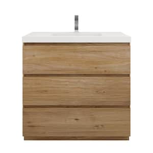 Angeles 36 in. W Vanity in Natural Oak with Reinforced Acrylic Vanity Top in White with White Basin