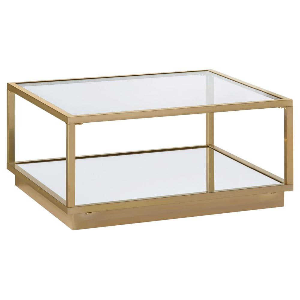 Rose Brass and Glass Square 2-Piece Coffee Table Set
