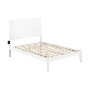 NoHo 53-1/2 in. W White Full Size Solid Wood Frame with Attachable USB Device Charger Platform Bed