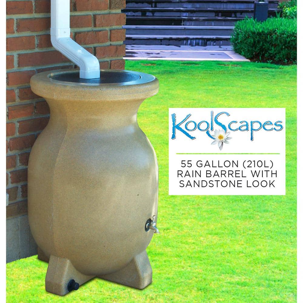 Beige Sandstone-Look 55 Gallon Rain Barrel with Brass Tap