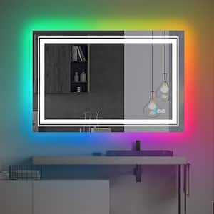 55 in. W x 30 in. H Large Rectangular Frameless Anti-Fog Wall Bathroom Vanity Mirror in RGB