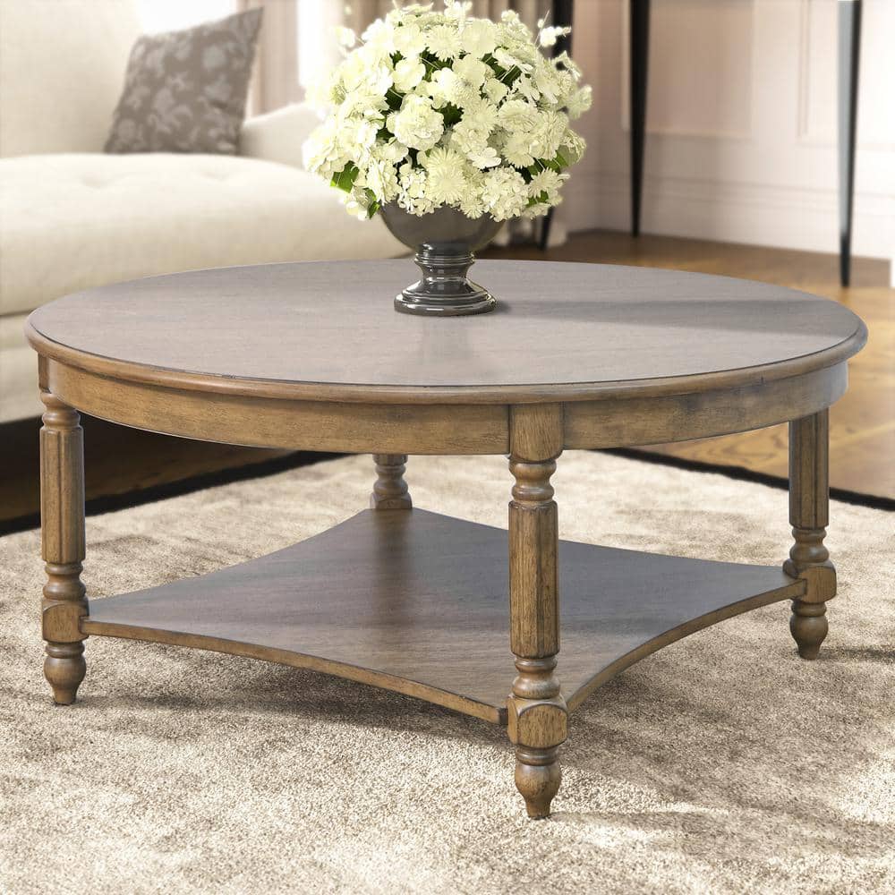 Galano Marcello 34.6 in. Spray Paint Oak Round Solid Wood Top Coffee Table