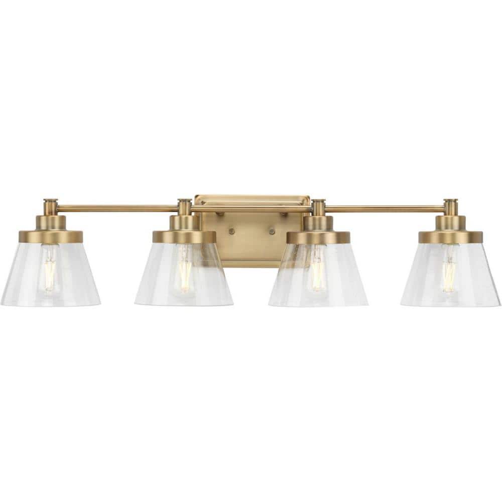 Hinton 4-Light Brass and Glass Bath Vanity Fixture