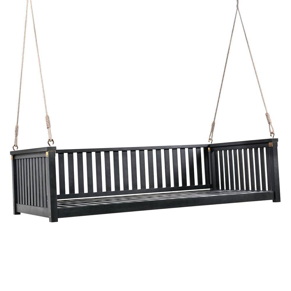 2-Person Black Wood Patio Hanging Porch Swing Bench Chair With Ropes for Backyard price history on PriceWatchPro
