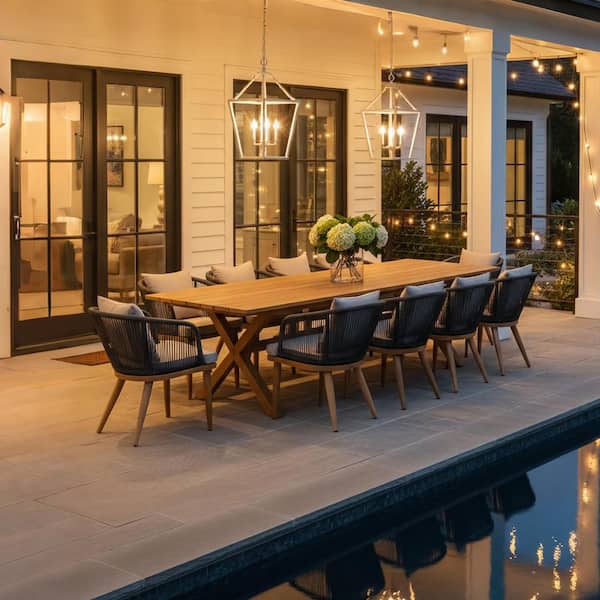 Teak-Finish 11-Piece Wicker Square Aluminum Frame Outdoor Dining Set and Pillows with Beige Cushions