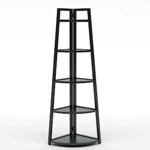 Andrea 70 in. Black Wood 5-Shelf Ladder Bookcase with Open Back