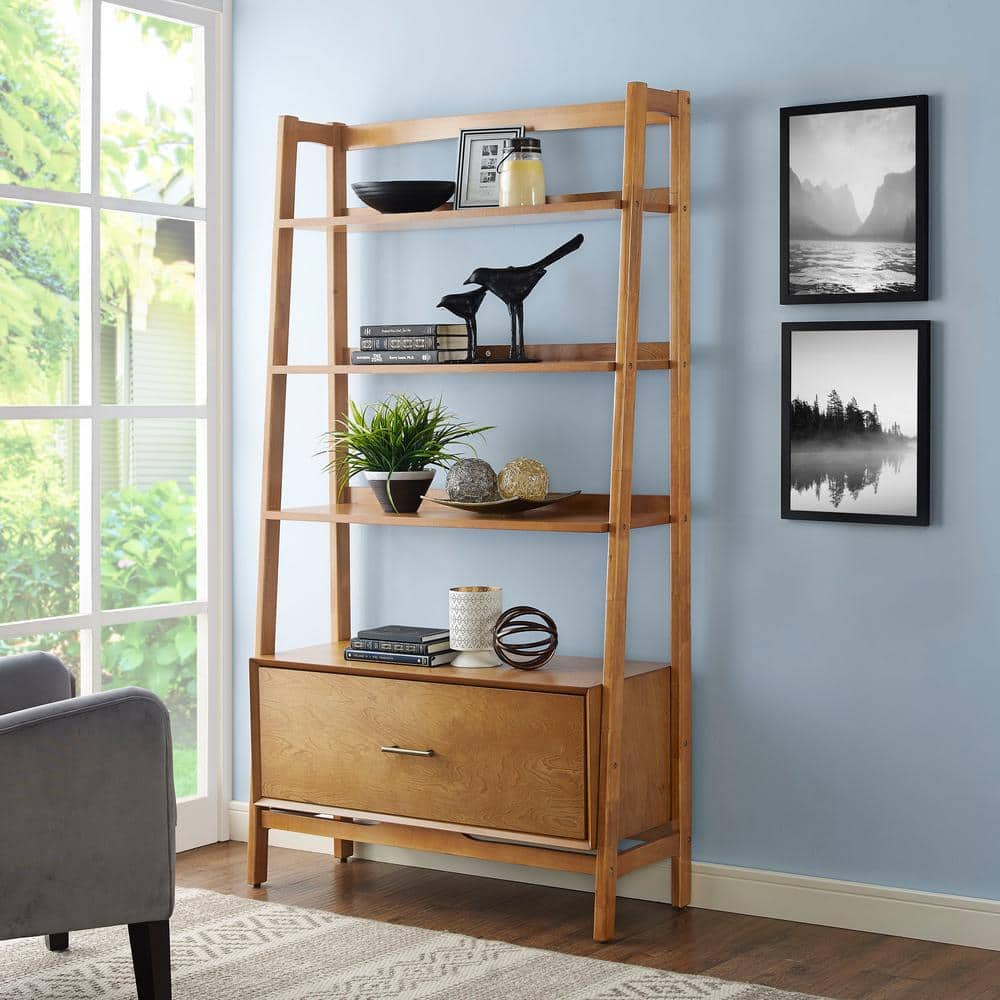 Acorn Wood Ladder Bookcase with Full Extension Drawer