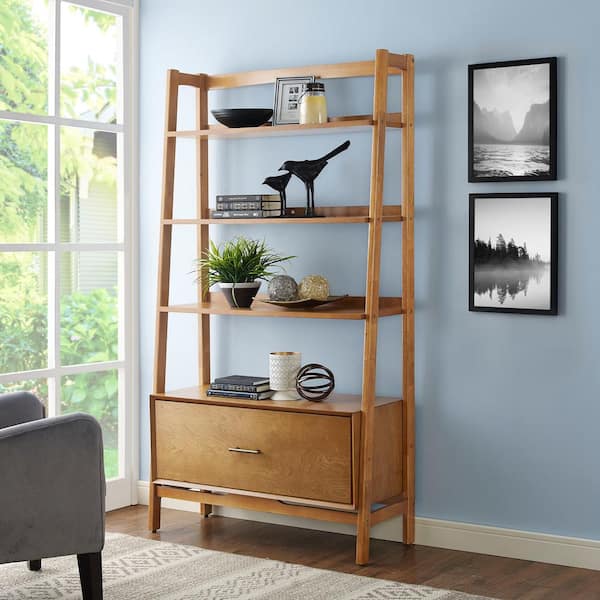 Tileon Bookshelf Ladder Shelf 4-Tier Tall Bookcase Natural Modern Open Book Case for Bedroom Living Room Office, Light Brown Wood