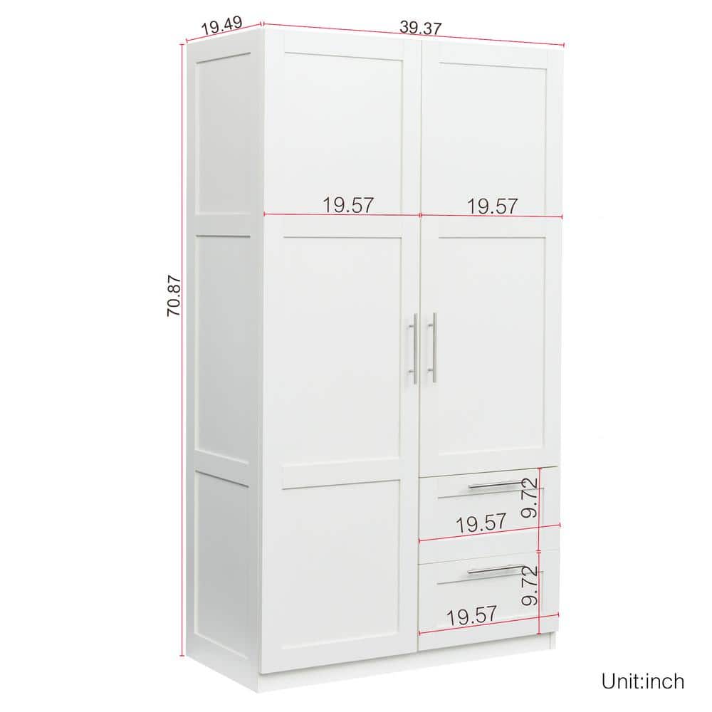White Hinged 2-Door Wardrobe with Drawers and Shelves