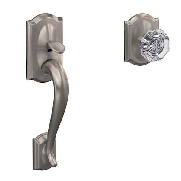 Camelot Connect Z-Wave Plus Smart Deadbolt in Satin Nickel with Alarm and Custom Alexandria Glass Knob Handleset
