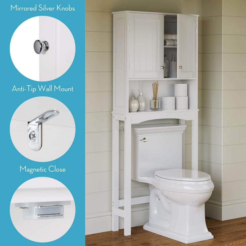 White MDF Over-the-Toilet Storage Cabinet with Adjustable Shelves