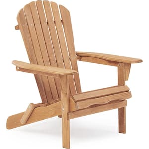 Light Brown Natural Wooden Folding Adirondack Chairs, Garden, Patio, Lawn, Backyard, Semi-Assembled (Set of 2)