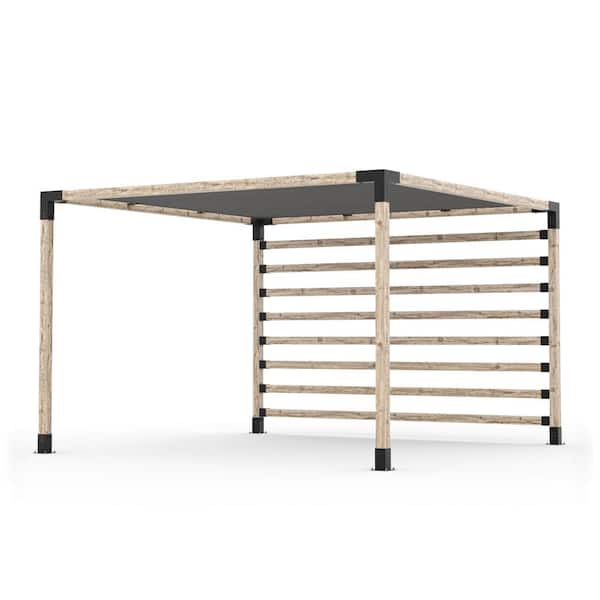 TOJA GRID 12 ft. x 12 ft. Pergola Kit with 4x4 KNECT Post Wall and Graphite Shade Sail, for 4x4 Wood