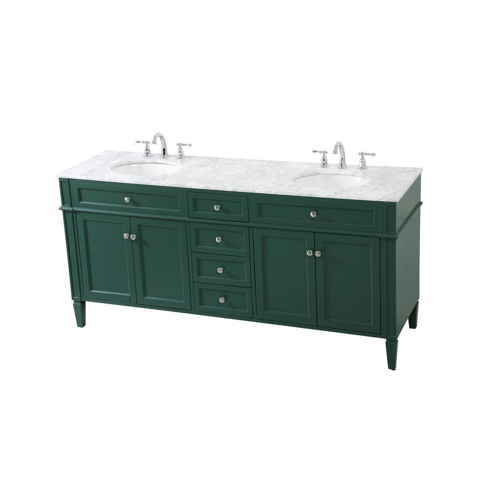 Green Solid Wood MDF Marble Double Bathroom Vanity with Porcelain Sinks