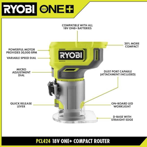 RYOBI ONE+ 18V Cordless Compact Fixed Base Router with Ah