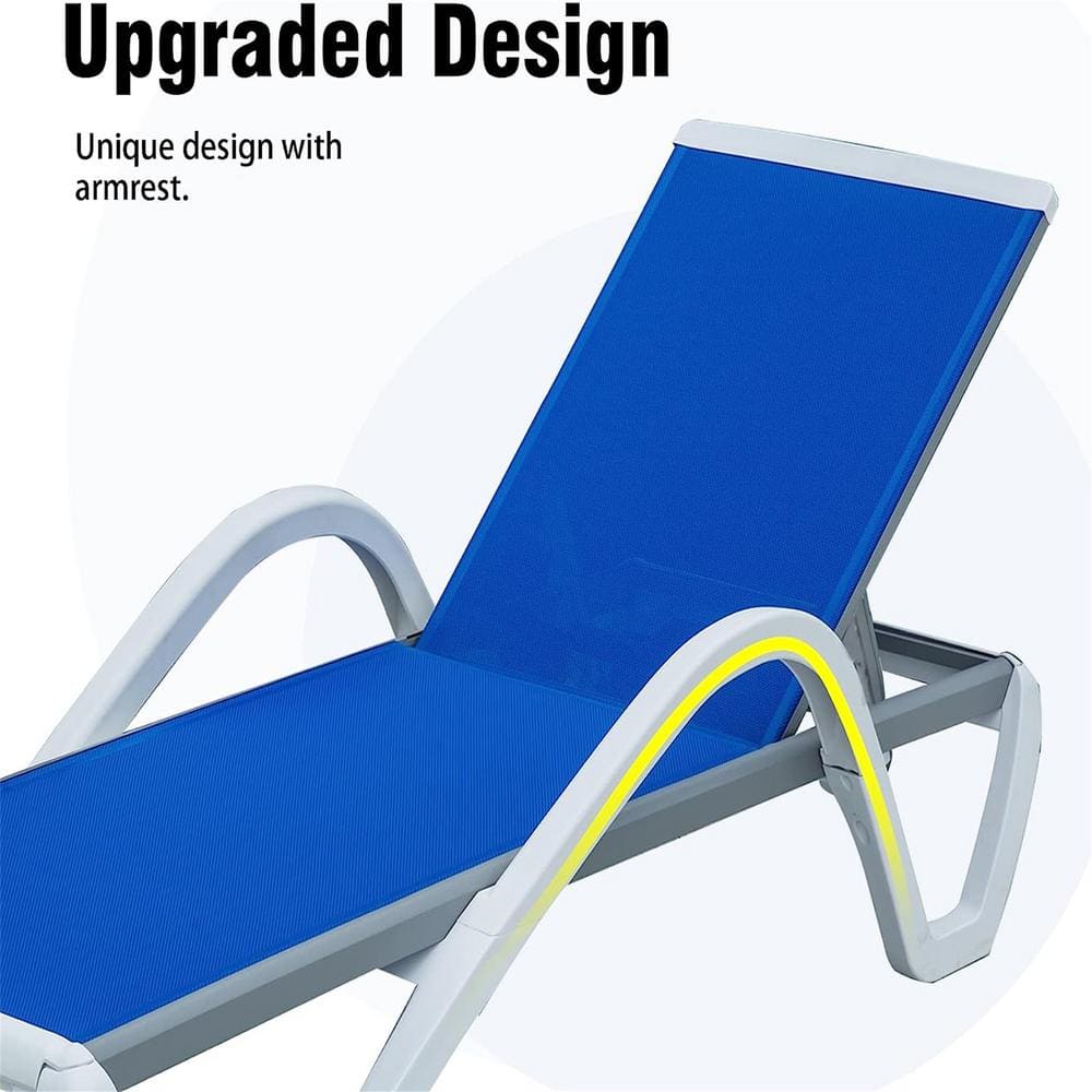 Blue Aluminum Adjustable Outdoor Chaise Lounge with Armrests