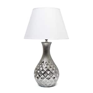 20.13 in. Juliet Ceramic Table Lamp with Metallic Silver Base and White Fabric Shade